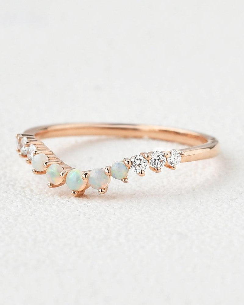 Natural Opal Cluster Rose Gold Ring - Felicegals
