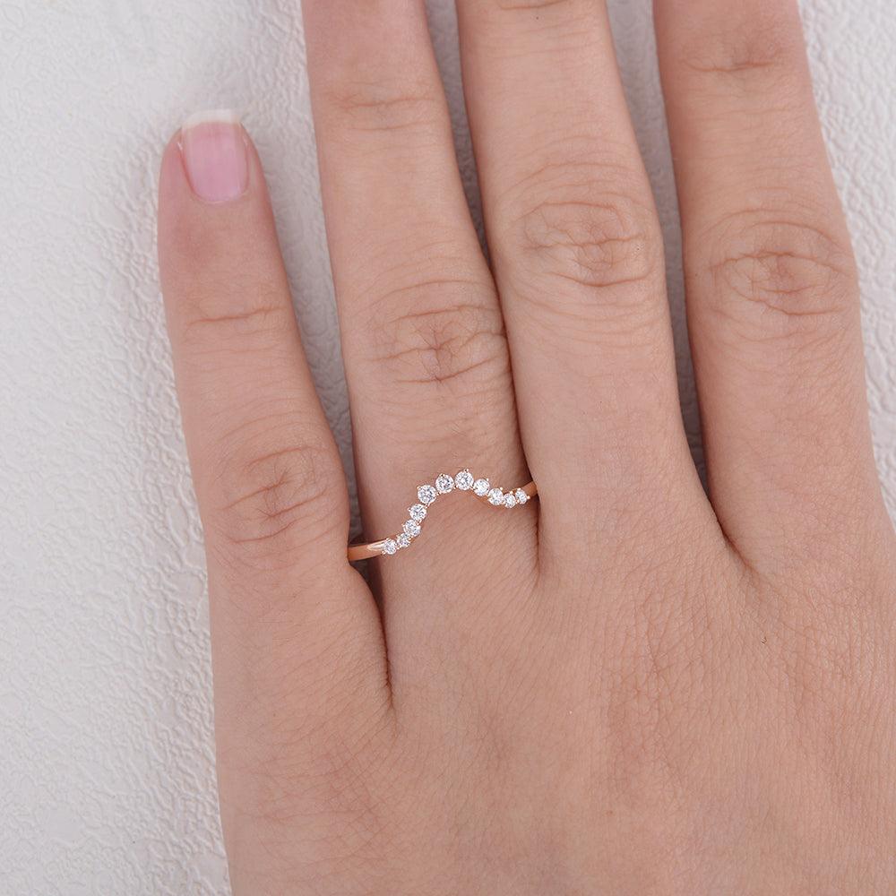 Rose Gold Moissanite Curved Wedding Band - Felicegals