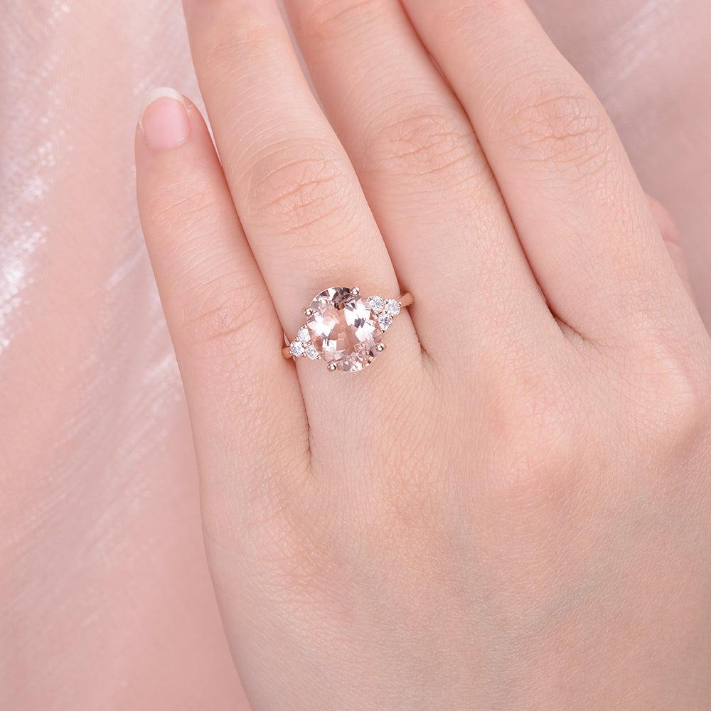 3.0ct Oval Cut Peachy Morganite Rose Gold Ring Set 2pcs - Felicegals 丨Wedding ring 丨Fashion ring 丨Diamond ring 丨Gemstone ring--Felicegals 丨Wedding ring 丨Fashion ring 丨Diamond ring 丨Gemstone ring