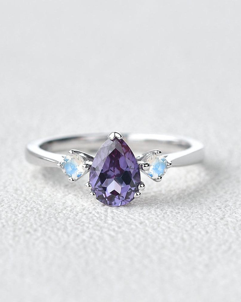 Lab alexandrite & Moonstone White Gold Ring - Felicegals