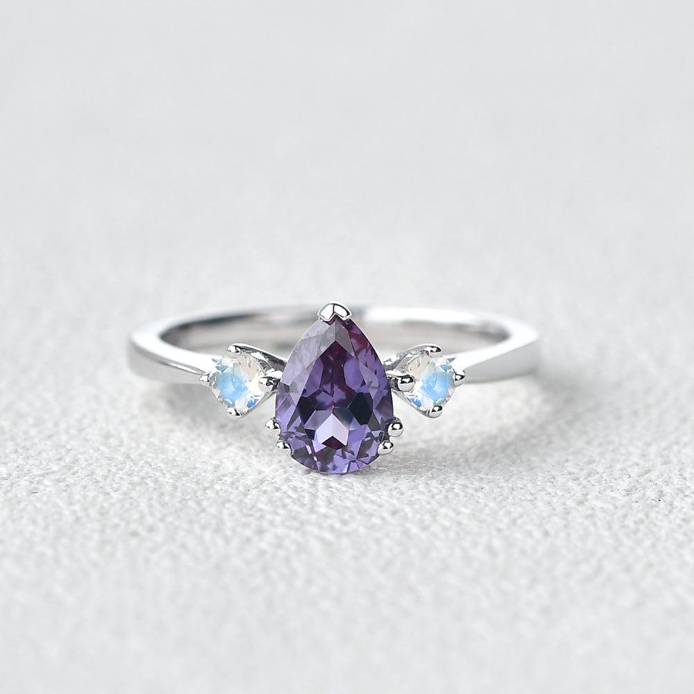 Lab alexandrite & Moonstone White Gold Ring - Felicegals