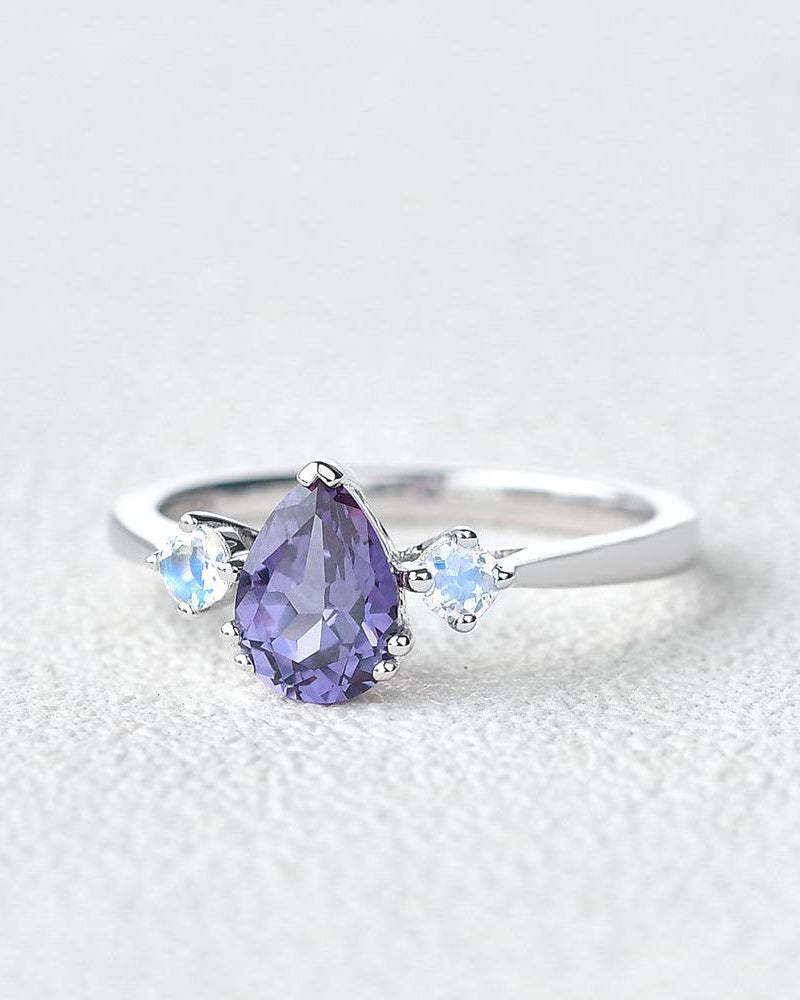 Lab alexandrite & Moonstone White Gold Ring - Felicegals
