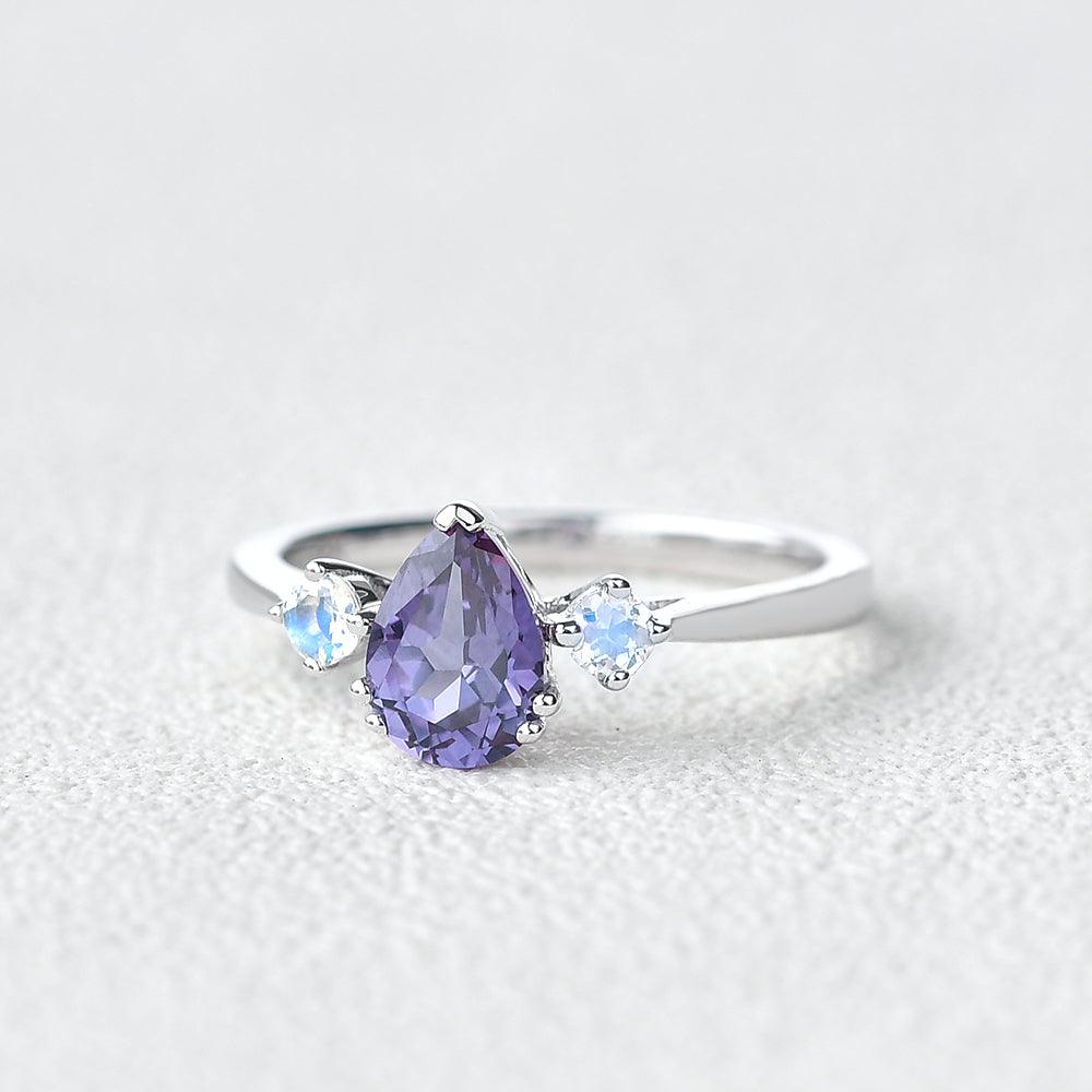 Lab alexandrite & Moonstone White Gold Ring - Felicegals