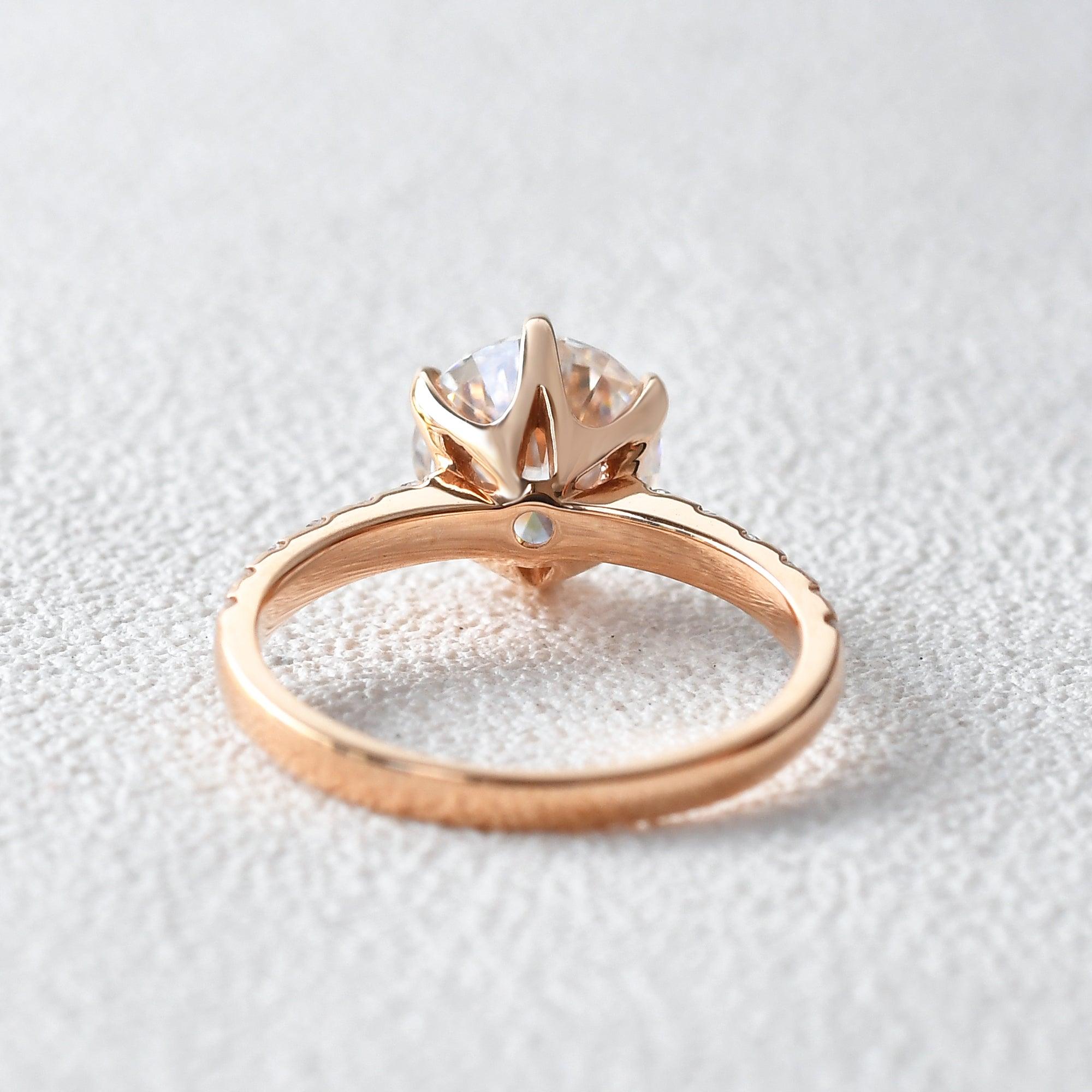 Round Cut Moissanite Rose Gold Ring - Felicegals 丨Wedding ring 丨Fashion ring 丨Diamond ring 丨Gemstone ring--Felicegals