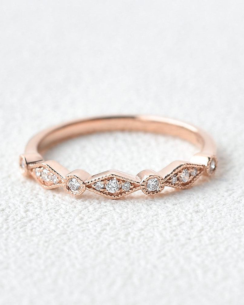 Moissanite Milgrain Dainty Stacking Ring - Felicegals