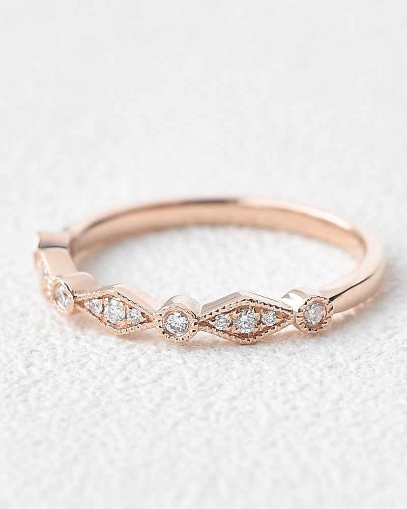 Moissanite Milgrain Dainty Stacking Ring - Felicegals