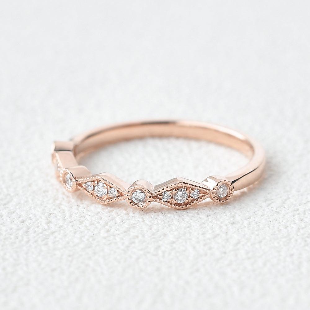 Moissanite Milgrain Dainty Stacking Ring - Felicegals
