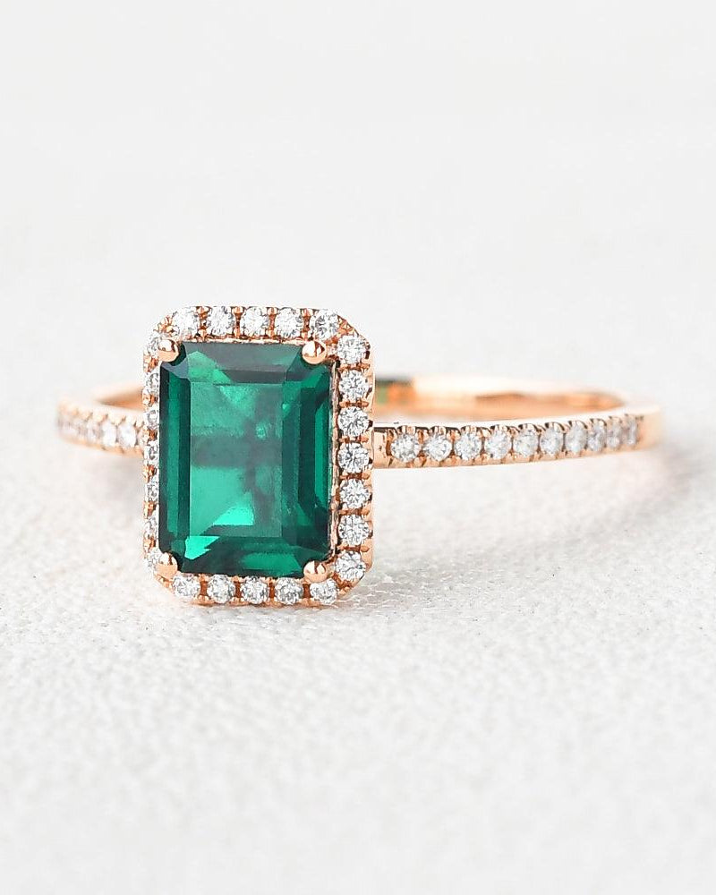 Emerald & Moissanite Rose Gold Ring - Felicegals
