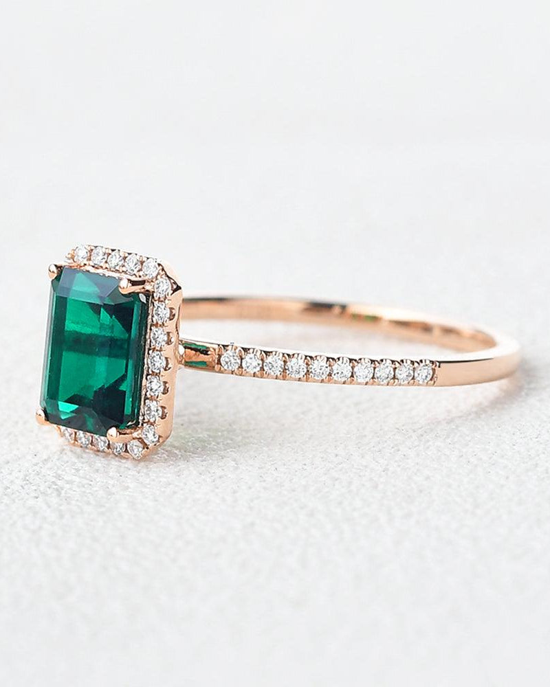 Emerald & Moissanite Rose Gold Ring - Felicegals