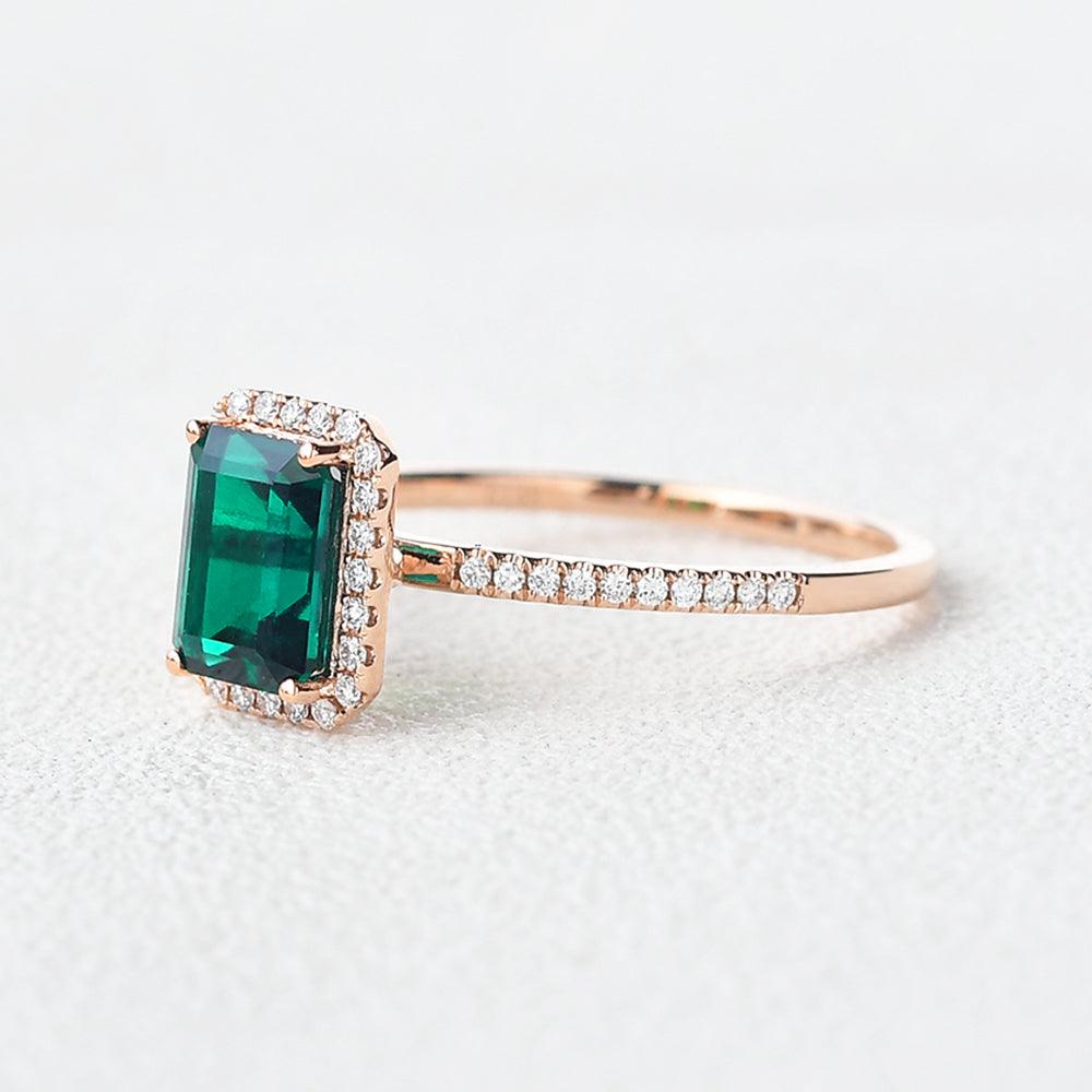 Emerald & Moissanite Rose Gold Ring - Felicegals