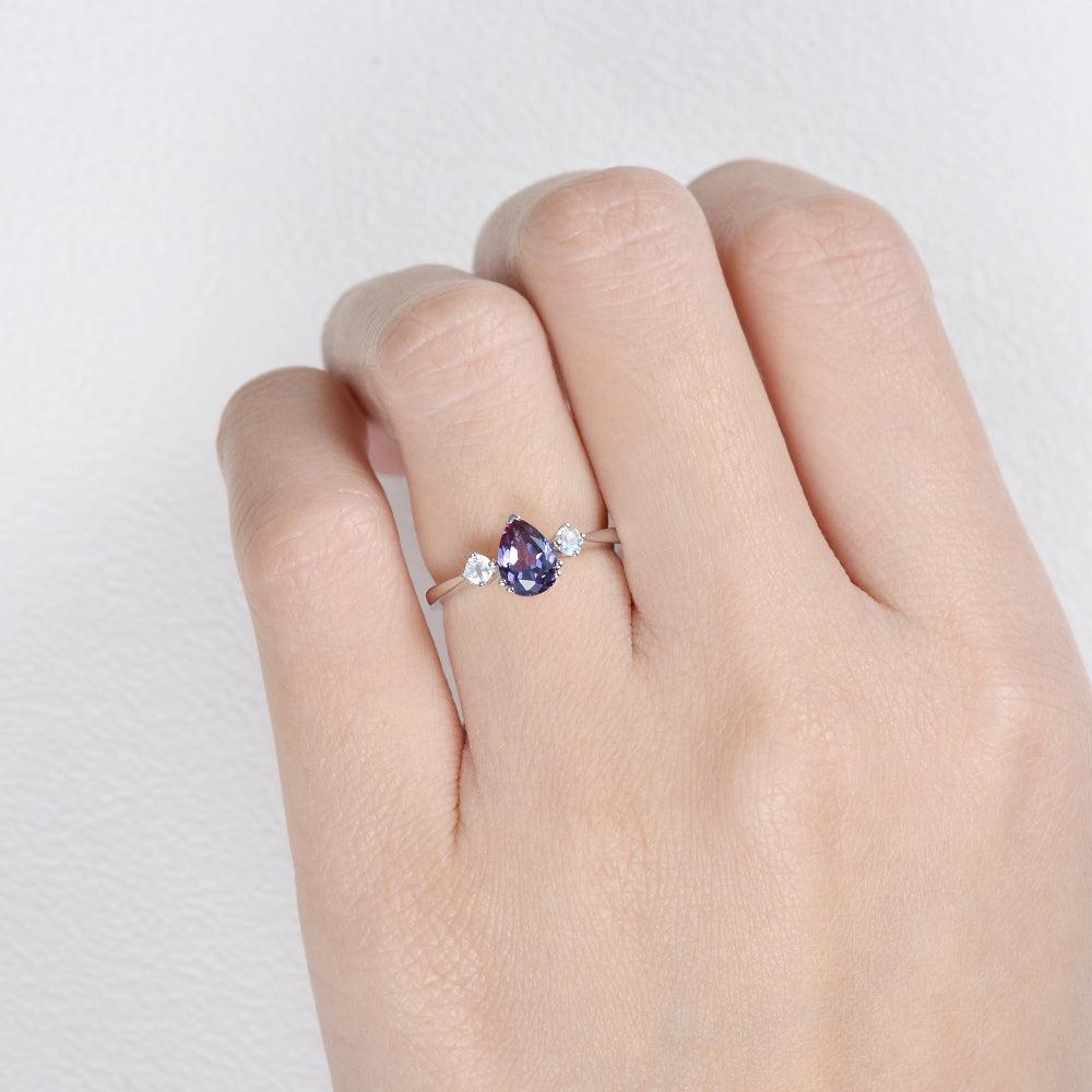 Lab alexandrite & Moonstone White Gold Ring - Felicegals