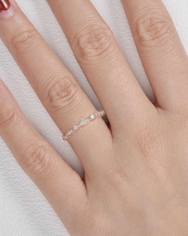 Moissanite Milgrain Dainty Stacking Ring - Felicegals