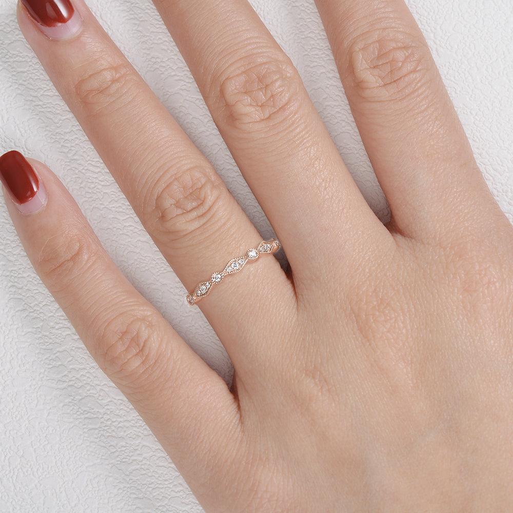 Moissanite Milgrain Dainty Stacking Ring - Felicegals