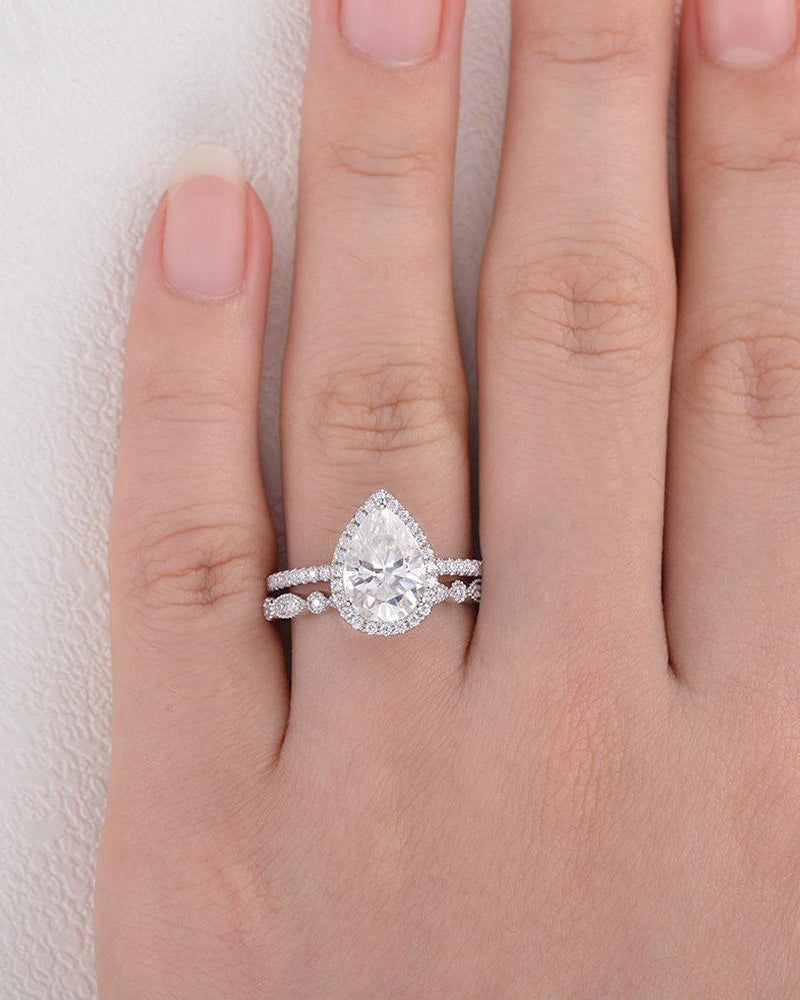 Art Deco 2ct Moissanite Ring Set 2pcs - Felicegals