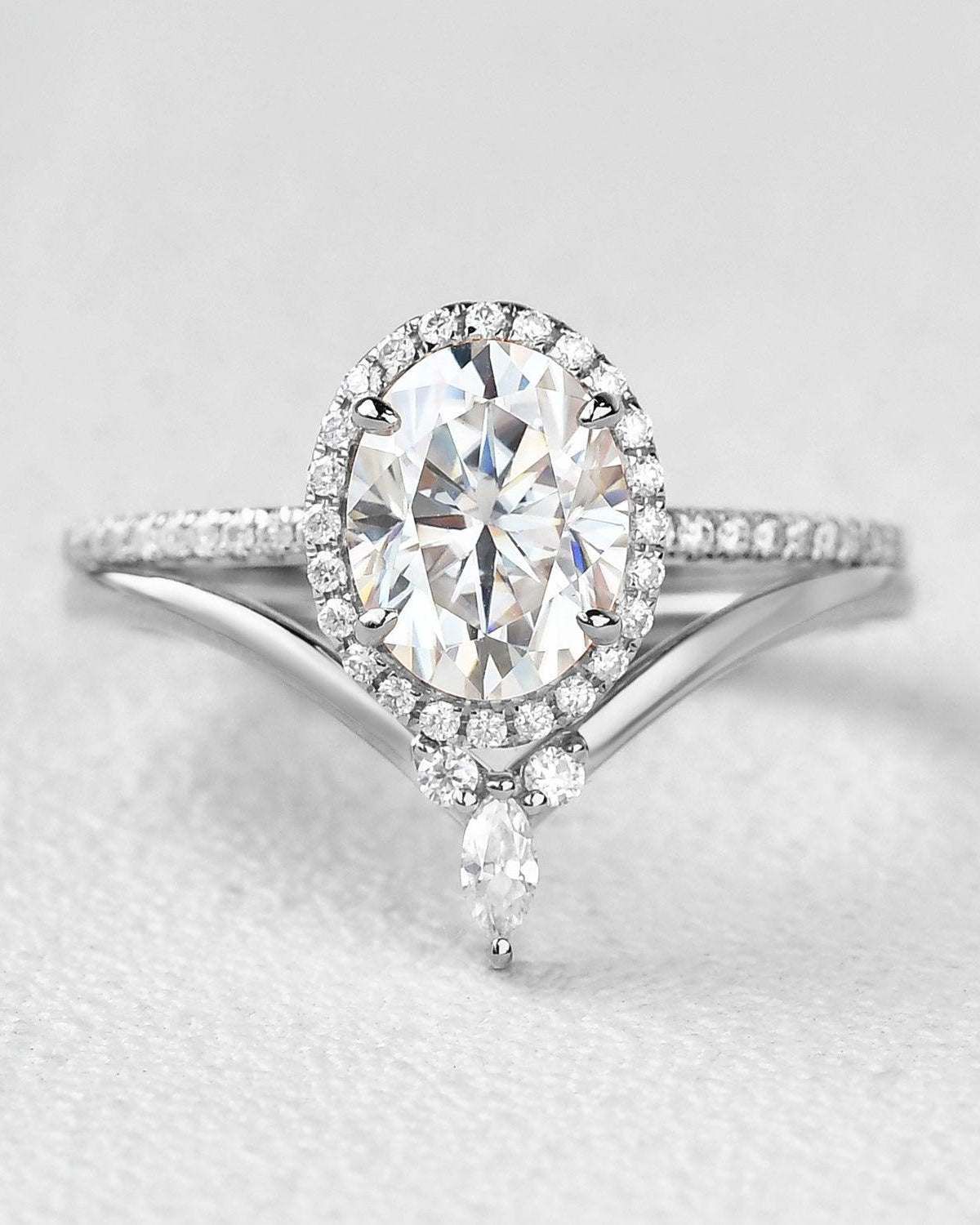 Oval Cut Moss Agate Halo Rose Gold Ring Set 2pcs - Felicegals 丨Wedding ring 丨Fashion ring 丨Diamond ring 丨Gemstone ring