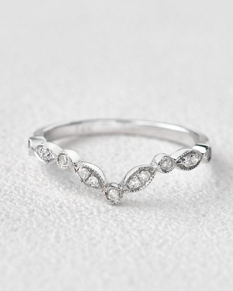 Moissanite Curved Cluster Wedding White Gold Stacking - Felicegals 丨Wedding ring 丨Fashion ring 丨Diamond ring 丨Gemstone ring--Felicegals