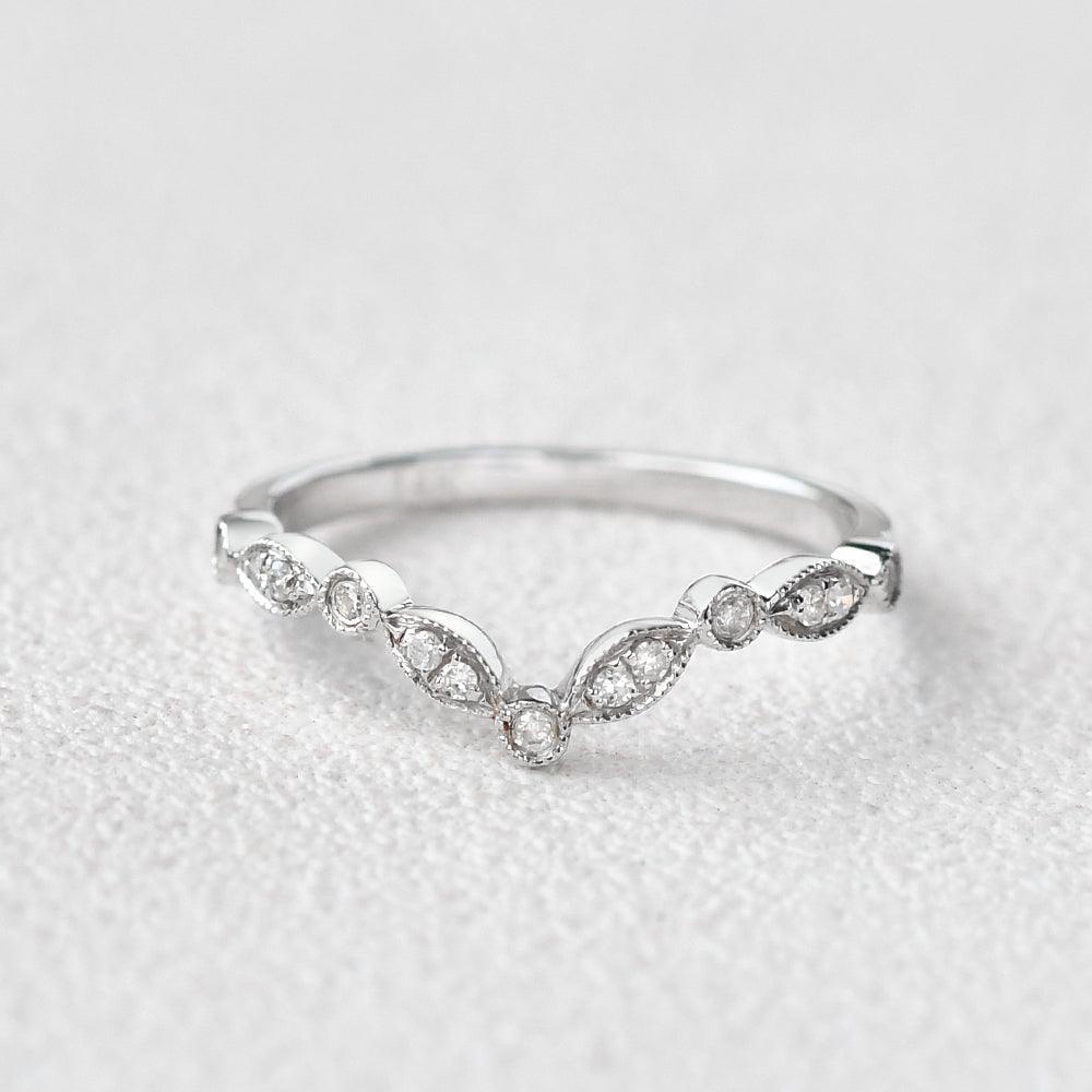 Moissanite Curved Cluster Wedding White Gold Stacking - Felicegals 丨Wedding ring 丨Fashion ring 丨Diamond ring 丨Gemstone ring--Felicegals