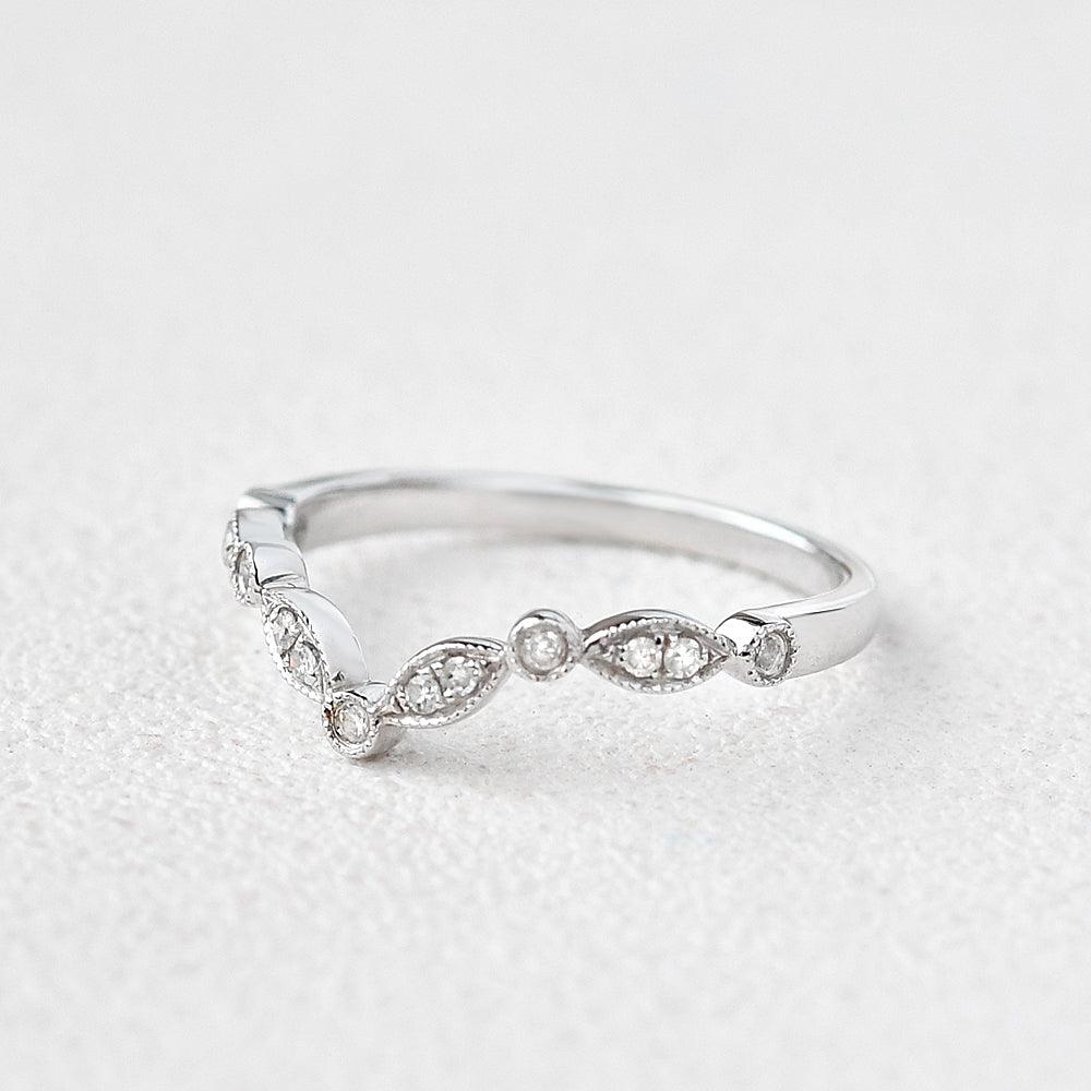 Moissanite Curved Cluster Wedding White Gold Stacking - Felicegals 丨Wedding ring 丨Fashion ring 丨Diamond ring 丨Gemstone ring--Felicegals