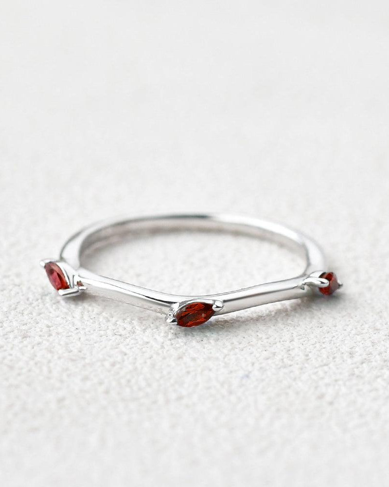 Lab Ruby Three Stone White Gold Ring - Felicegals 丨Wedding ring 丨Fashion ring 丨Diamond ring 丨Gemstone ring--Felicegals