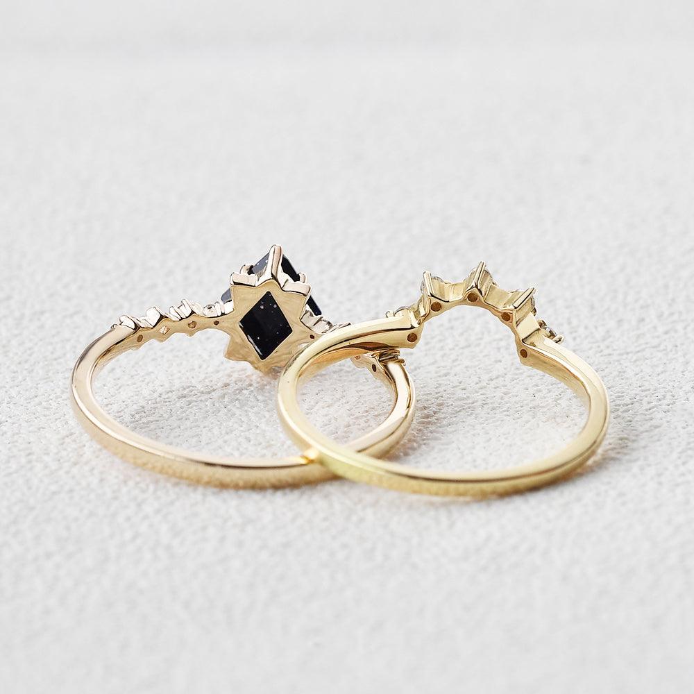 Blue Sandstone & Moissanite Ring Set 2pcs - Felicegals