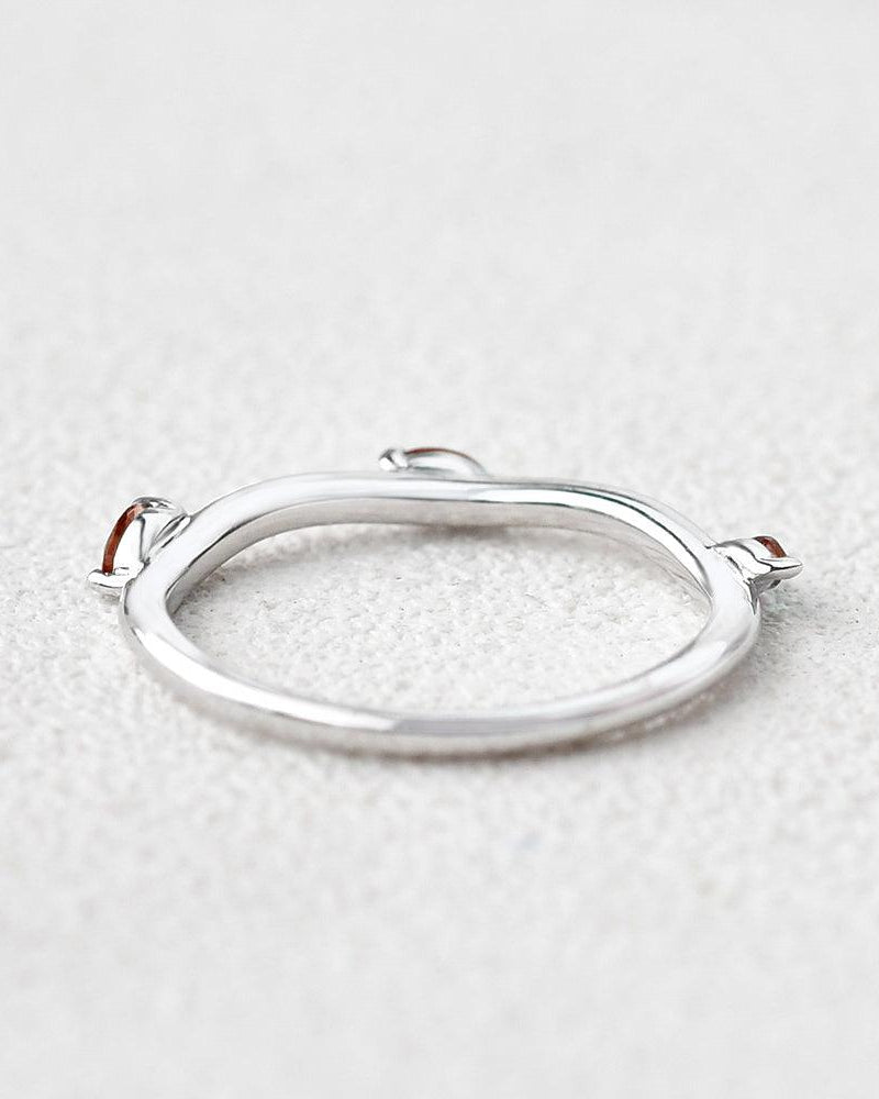 Lab Ruby Three Stone White Gold Ring - Felicegals 丨Wedding ring 丨Fashion ring 丨Diamond ring 丨Gemstone ring--Felicegals