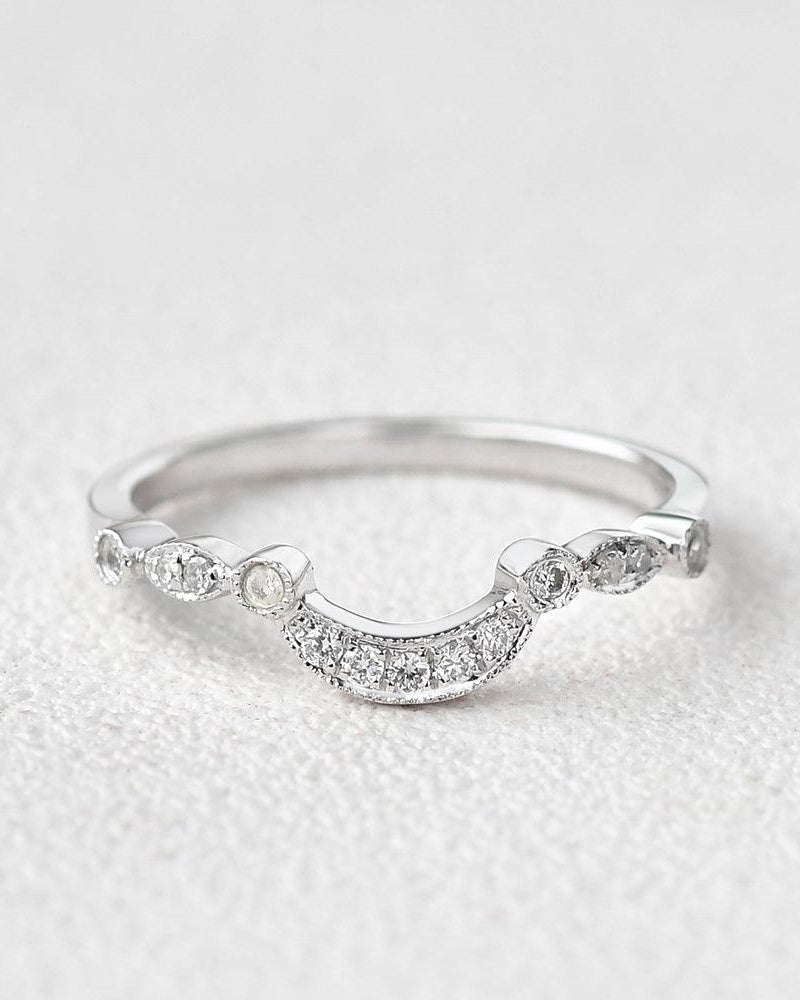 Moissanite Curved Wedding White Gold Stacking Band - Felicegals 丨Wedding ring 丨Fashion ring 丨Diamond ring 丨Gemstone ring--Felicegals