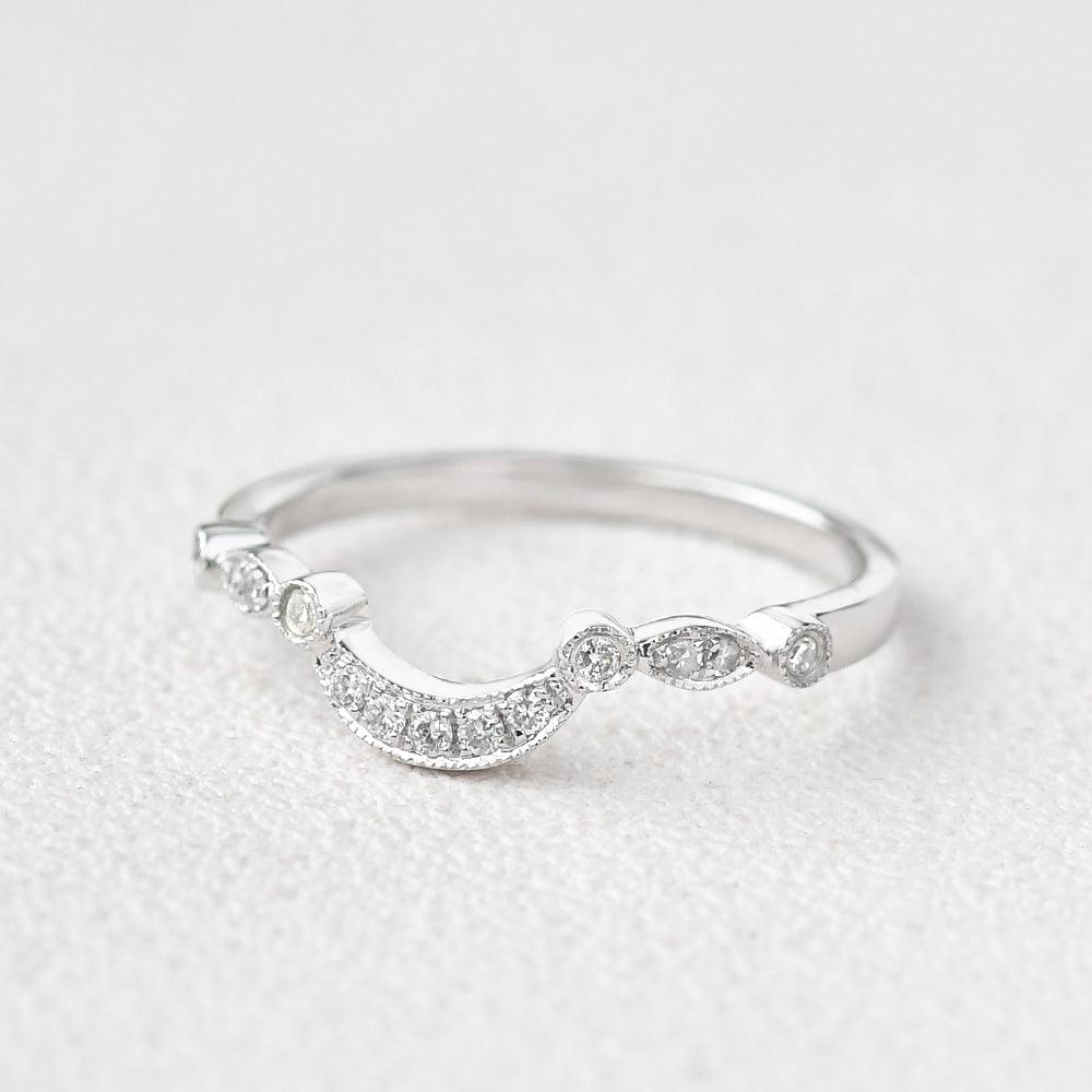 Moissanite Curved Wedding White Gold Stacking Band - Felicegals 丨Wedding ring 丨Fashion ring 丨Diamond ring 丨Gemstone ring--Felicegals