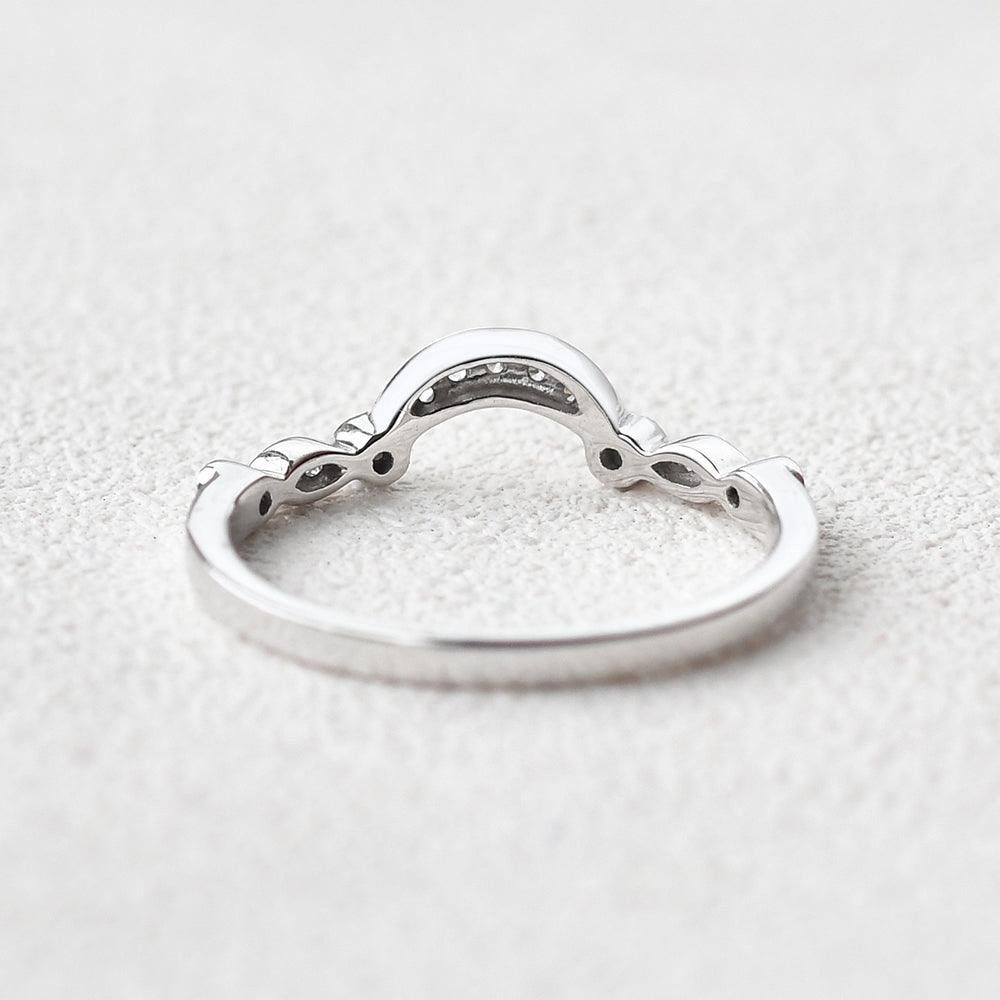 Moissanite Curved Wedding White Gold Stacking Band - Felicegals 丨Wedding ring 丨Fashion ring 丨Diamond ring 丨Gemstone ring--Felicegals