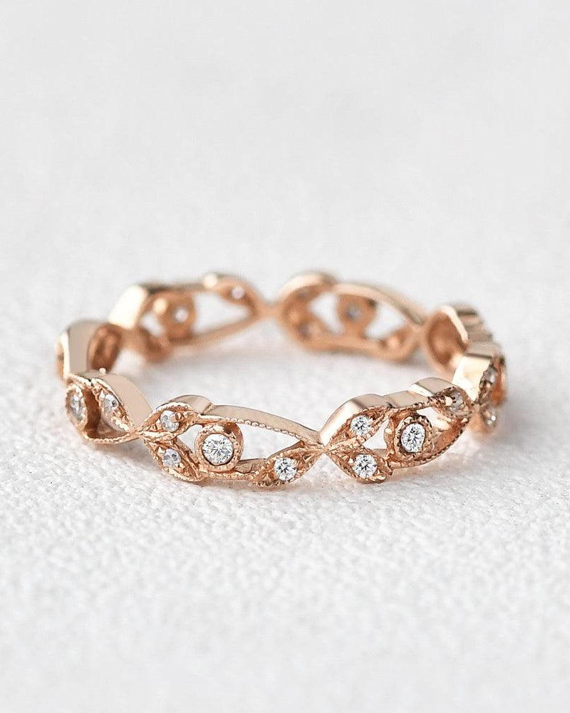 Moissanite Cluster Wedding Rose Gold Band - Felicegals 丨Wedding ring 丨Fashion ring 丨Diamond ring 丨Gemstone ring--Felicegals