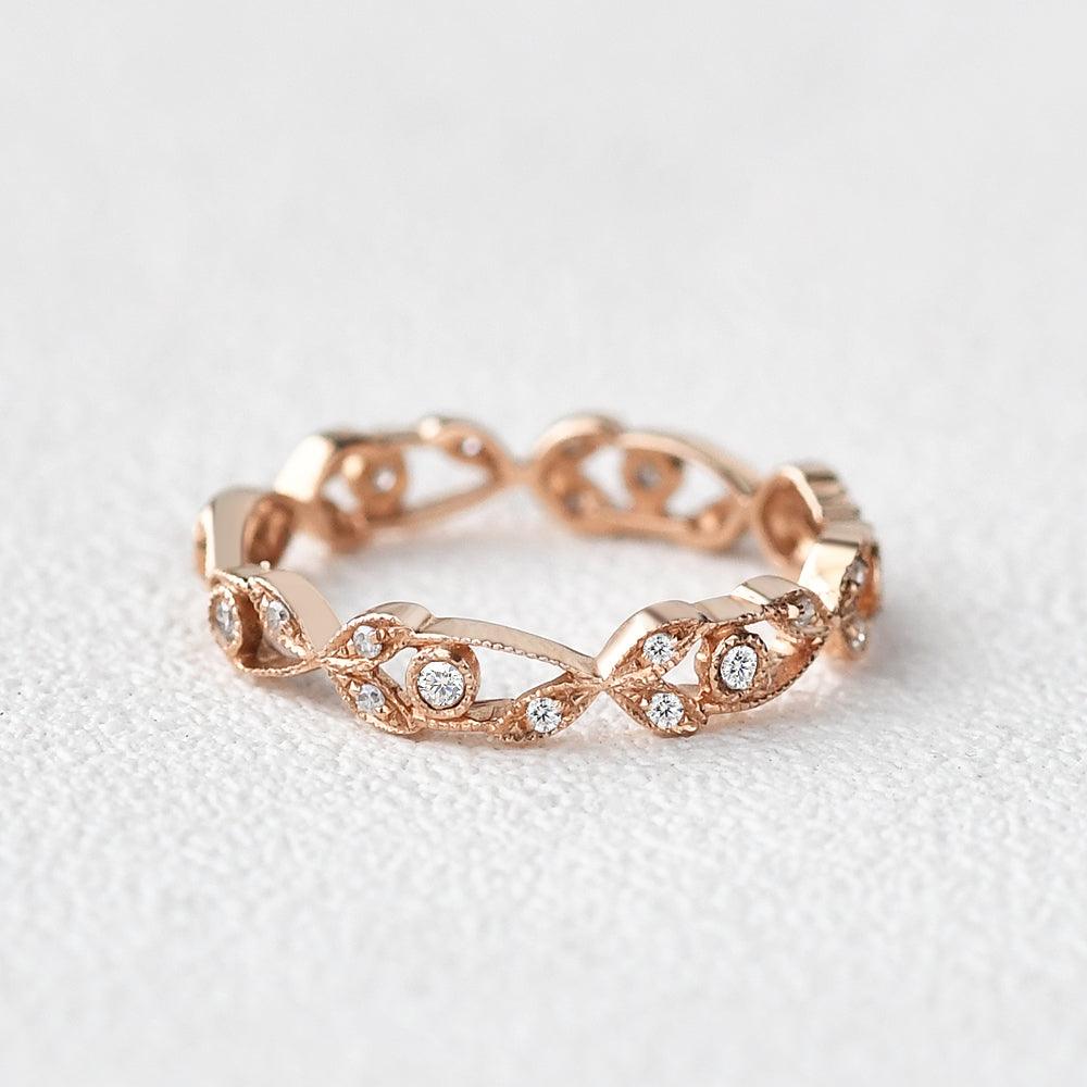 Moissanite Cluster Wedding Rose Gold Band - Felicegals 丨Wedding ring 丨Fashion ring 丨Diamond ring 丨Gemstone ring--Felicegals
