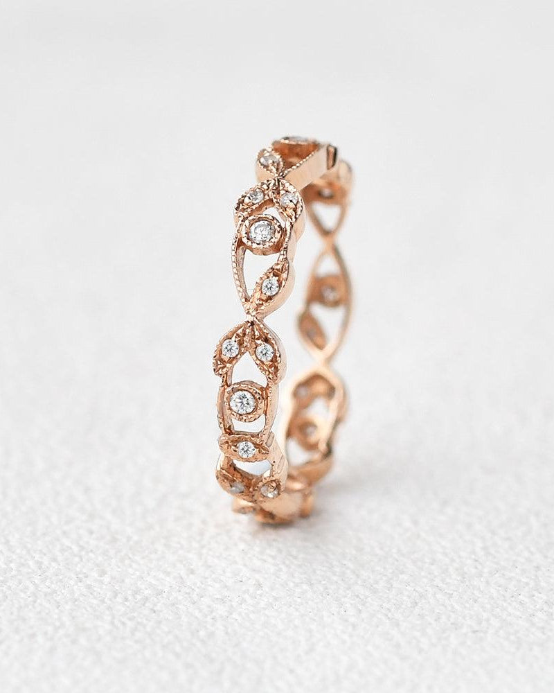 Moissanite Cluster Wedding Rose Gold Band - Felicegals 丨Wedding ring 丨Fashion ring 丨Diamond ring 丨Gemstone ring--Felicegals
