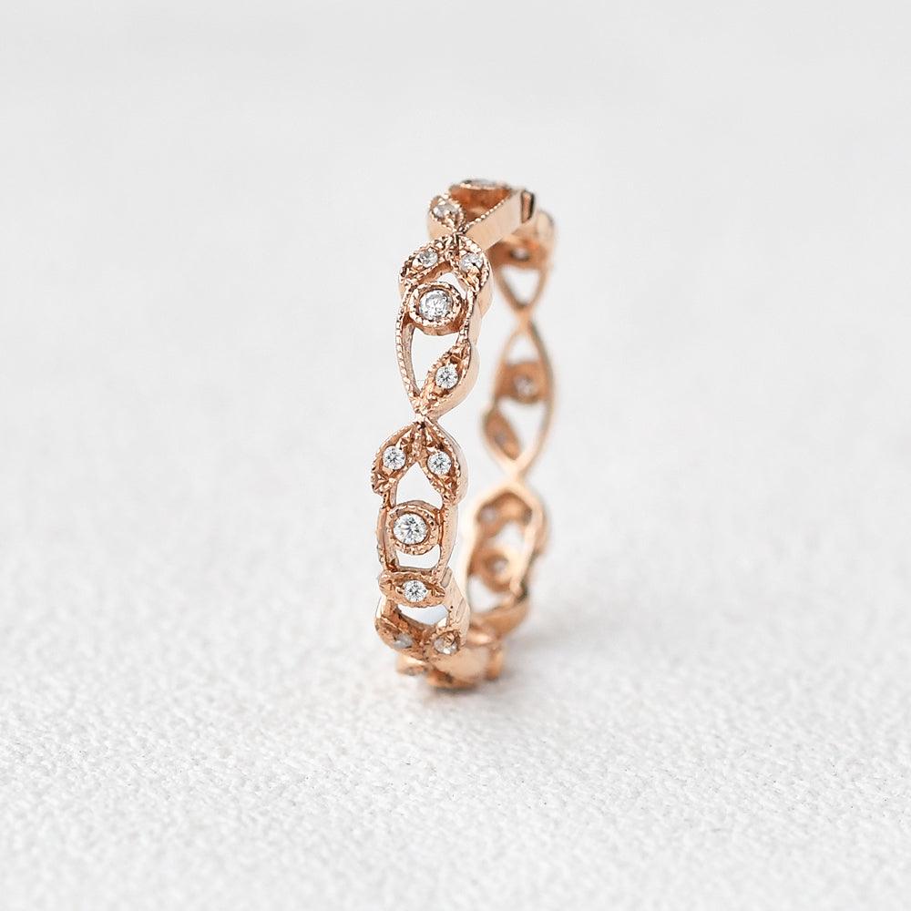 Moissanite Cluster Wedding Rose Gold Band - Felicegals 丨Wedding ring 丨Fashion ring 丨Diamond ring 丨Gemstone ring--Felicegals