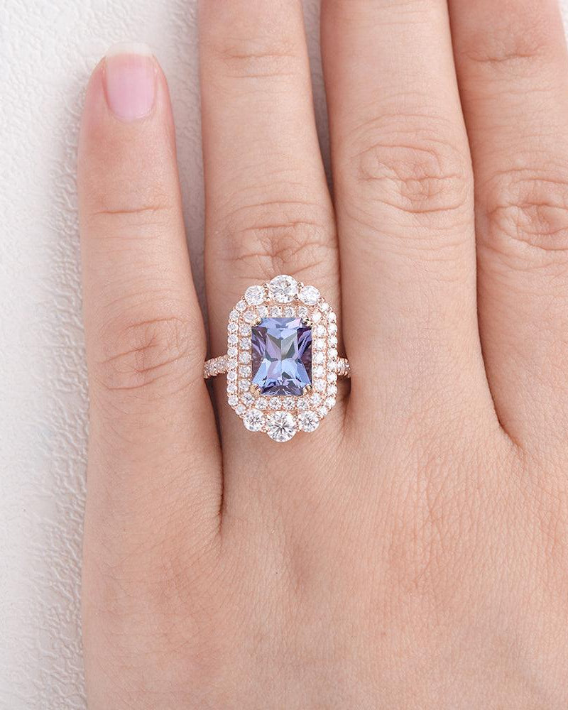 Alexandrite & Moissanite Rose Gold Ring - Felicegals