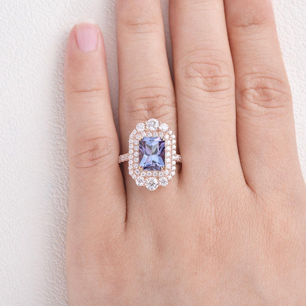 Alexandrite & Moissanite Rose Gold Ring - Felicegals