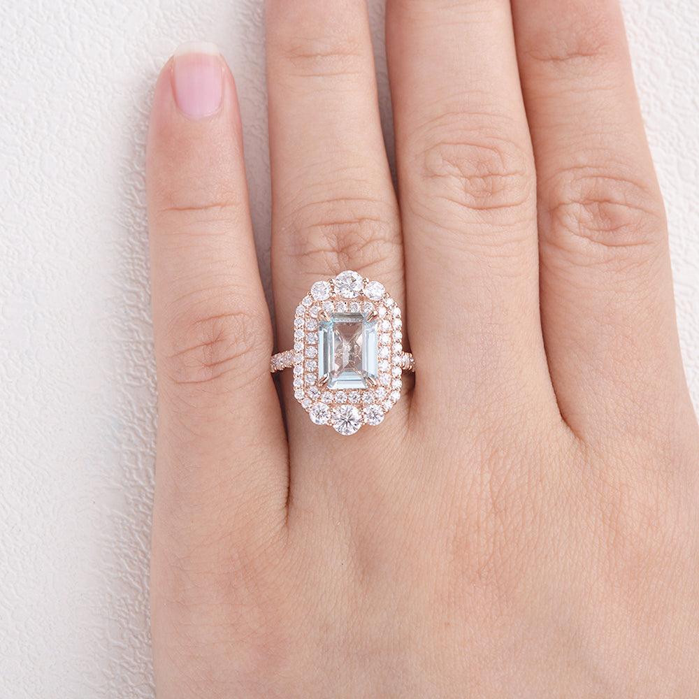 Aquamarine & Moissanite Rose Gold Ring - Felicegals