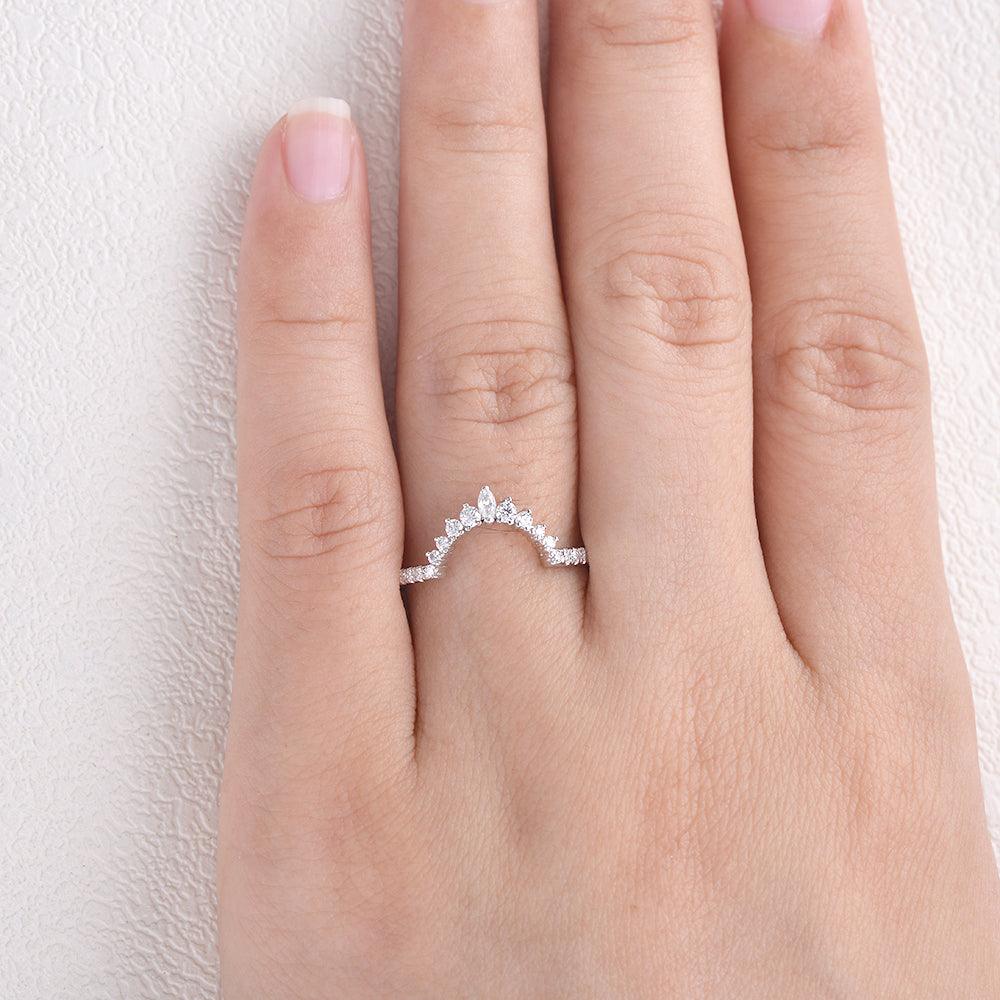 Marquise Moissanite Stacking White Gold Ring - Felicegals
