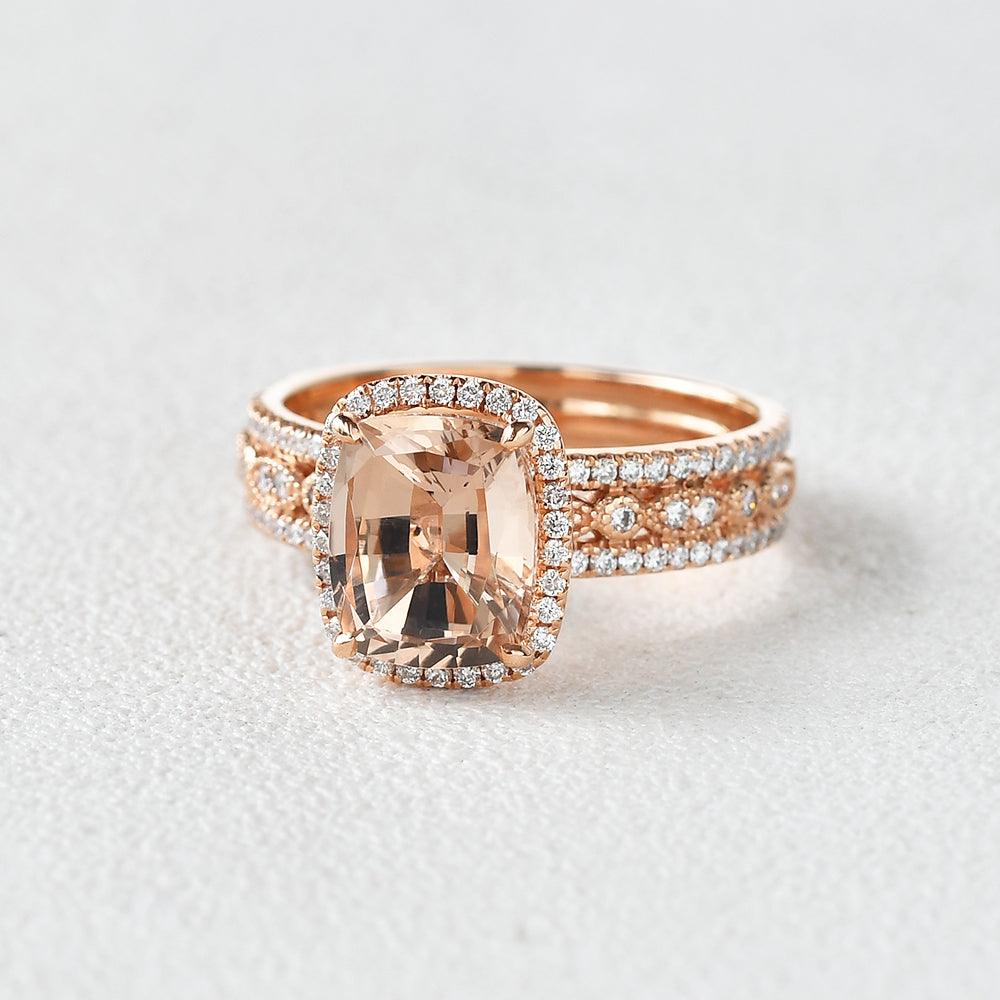 Cushion Cut Morganite Vintage Inspired Rose Gold Ring - Felicegals 丨Wedding ring 丨Fashion ring 丨Diamond ring 丨Gemstone ring--Felicegals 丨Wedding ring 丨Fashion ring 丨Diamond ring 丨Gemstone ring