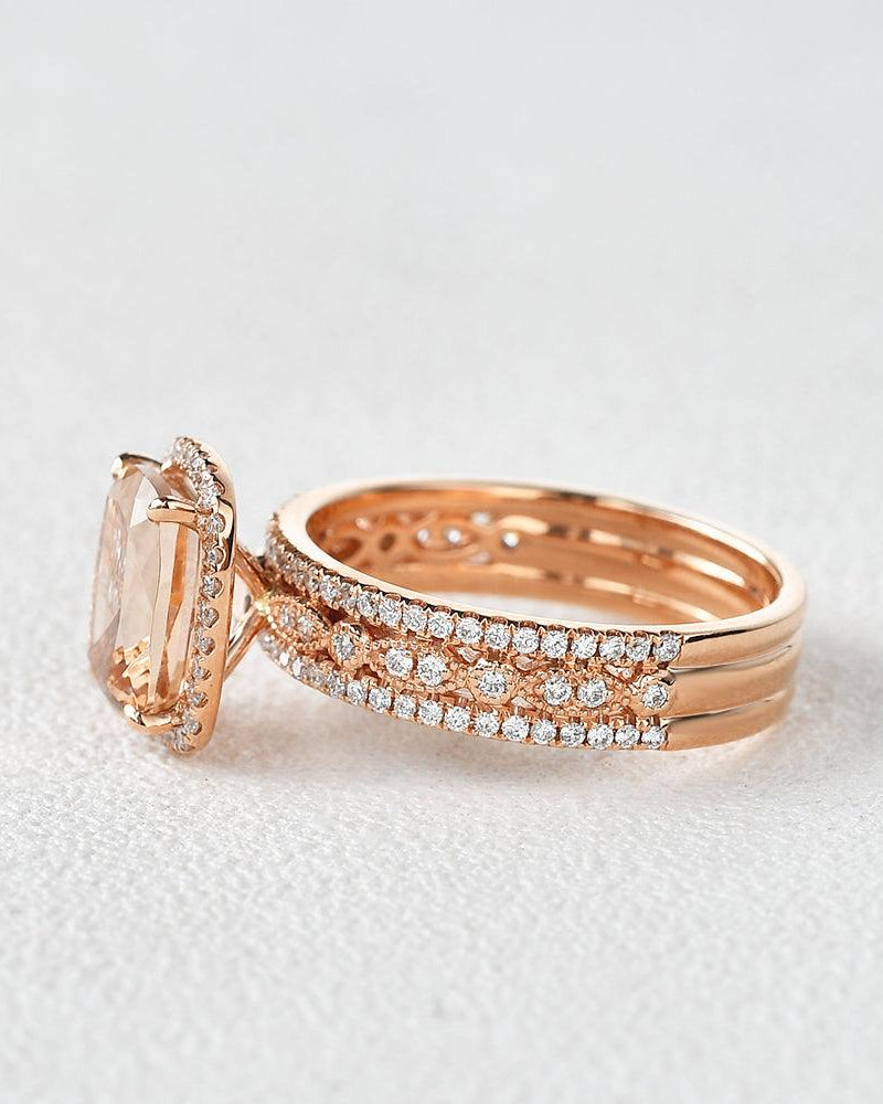 Cushion Cut Morganite Vintage Inspired Rose Gold Ring - Felicegals 丨Wedding ring 丨Fashion ring 丨Diamond ring 丨Gemstone ring--Felicegals 丨Wedding ring 丨Fashion ring 丨Diamond ring 丨Gemstone ring