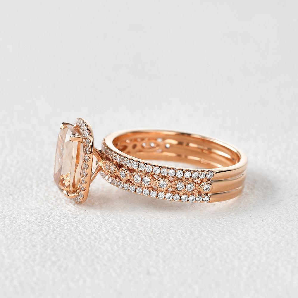 Cushion Cut Morganite Vintage Inspired Rose Gold Ring - Felicegals 丨Wedding ring 丨Fashion ring 丨Diamond ring 丨Gemstone ring--Felicegals 丨Wedding ring 丨Fashion ring 丨Diamond ring 丨Gemstone ring