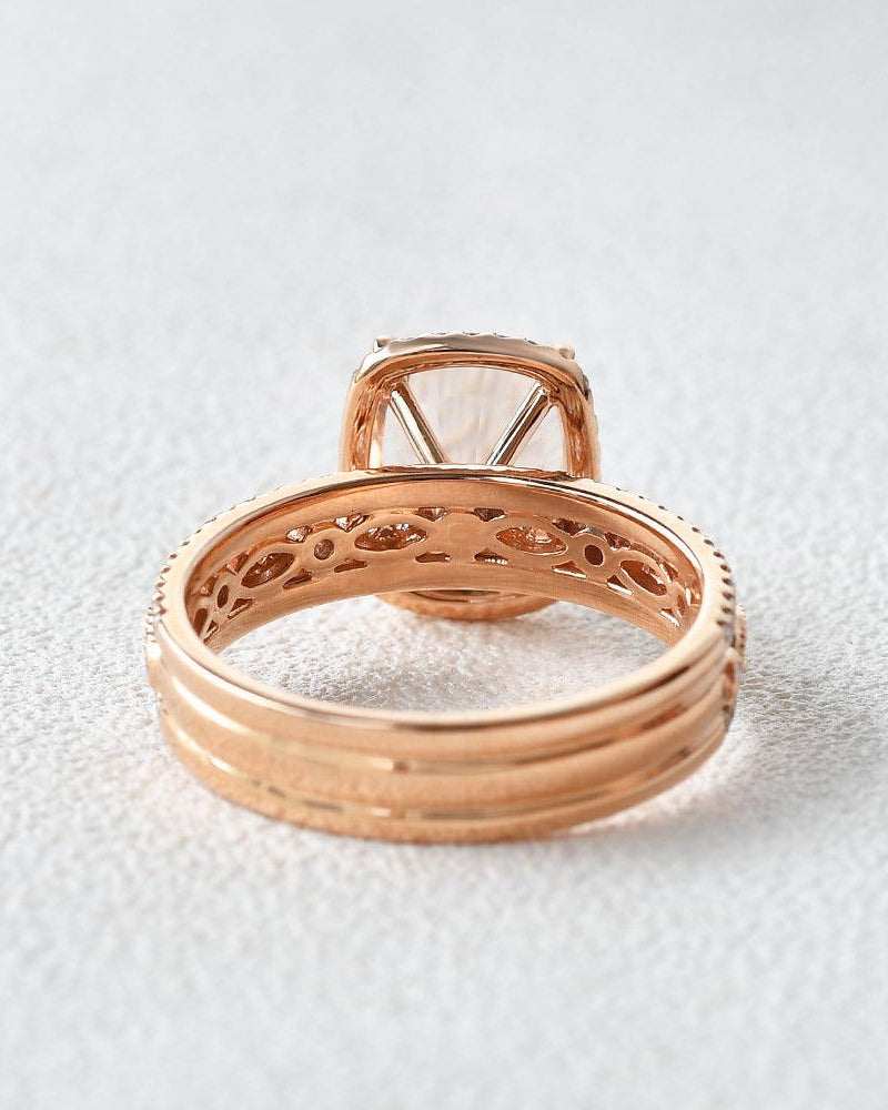 Cushion Cut Morganite Vintage Inspired Rose Gold Ring - Felicegals 丨Wedding ring 丨Fashion ring 丨Diamond ring 丨Gemstone ring--Felicegals 丨Wedding ring 丨Fashion ring 丨Diamond ring 丨Gemstone ring