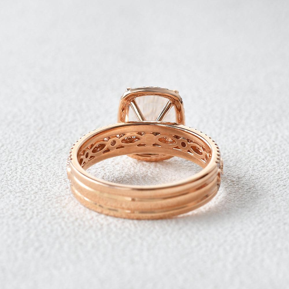 Cushion Cut Morganite Vintage Inspired Rose Gold Ring - Felicegals 丨Wedding ring 丨Fashion ring 丨Diamond ring 丨Gemstone ring--Felicegals 丨Wedding ring 丨Fashion ring 丨Diamond ring 丨Gemstone ring