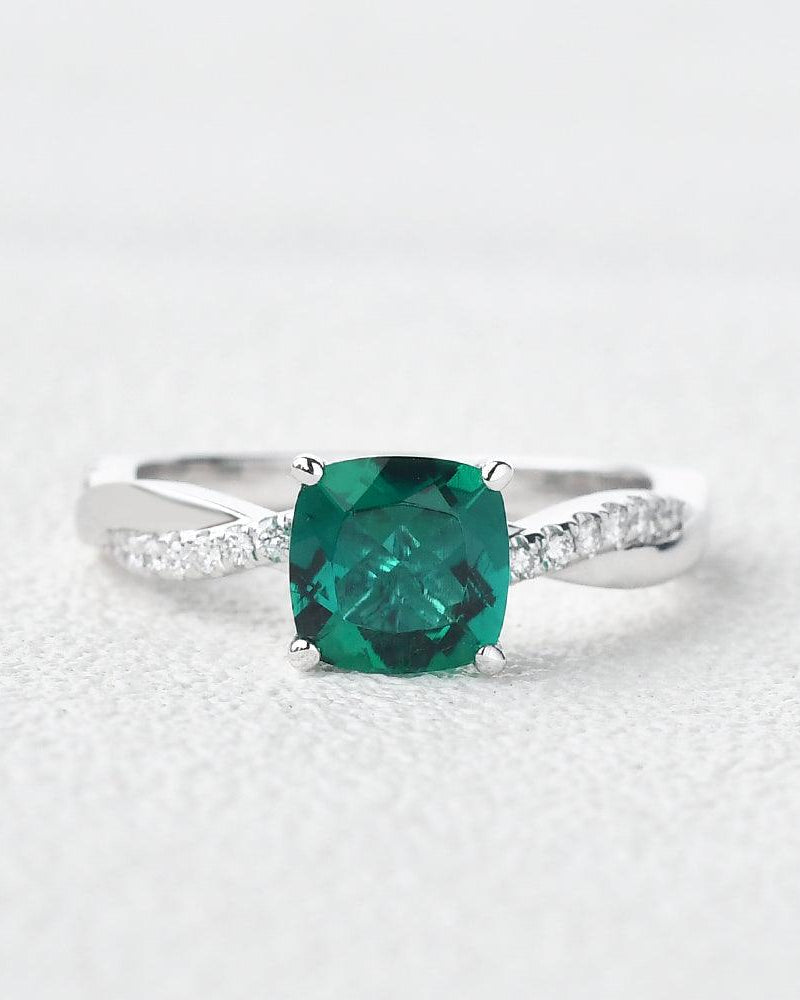 Cushion Lab Emerald Solitaire Ring - Felicegals