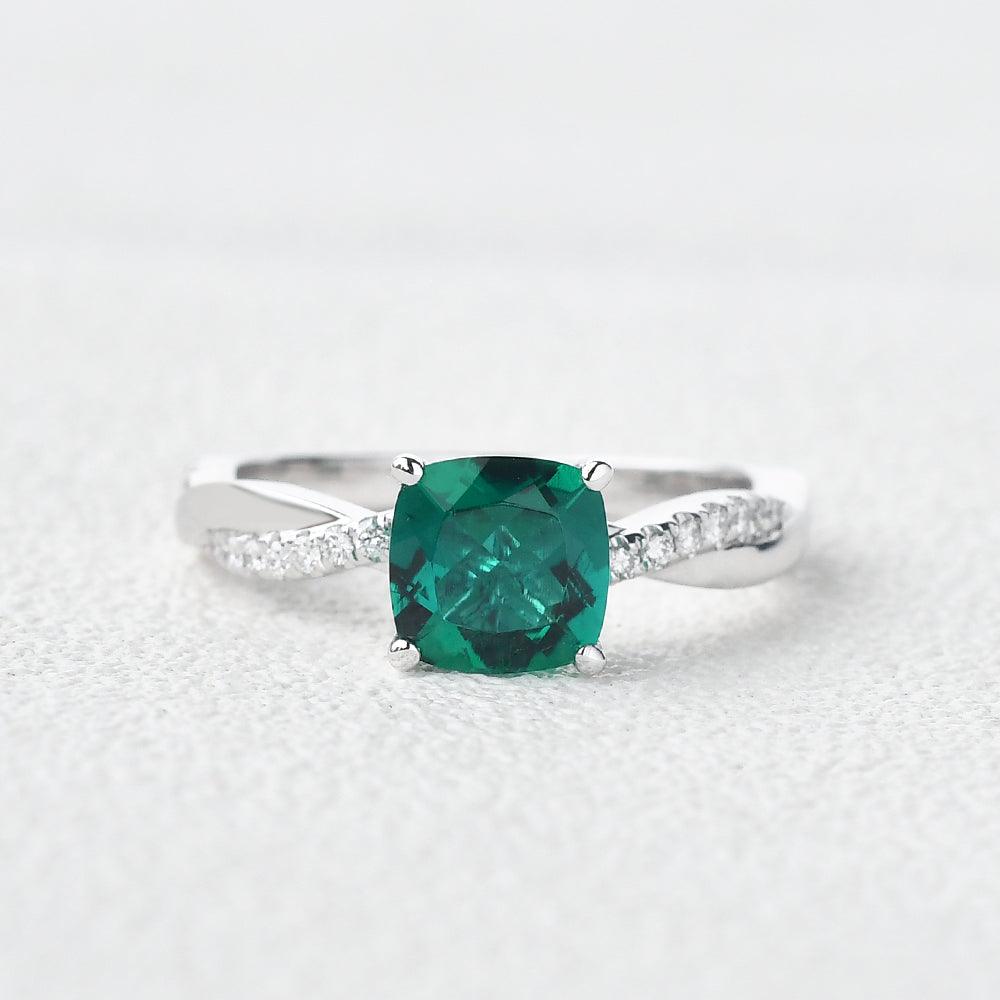 Cushion Lab Emerald Solitaire Ring - Felicegals