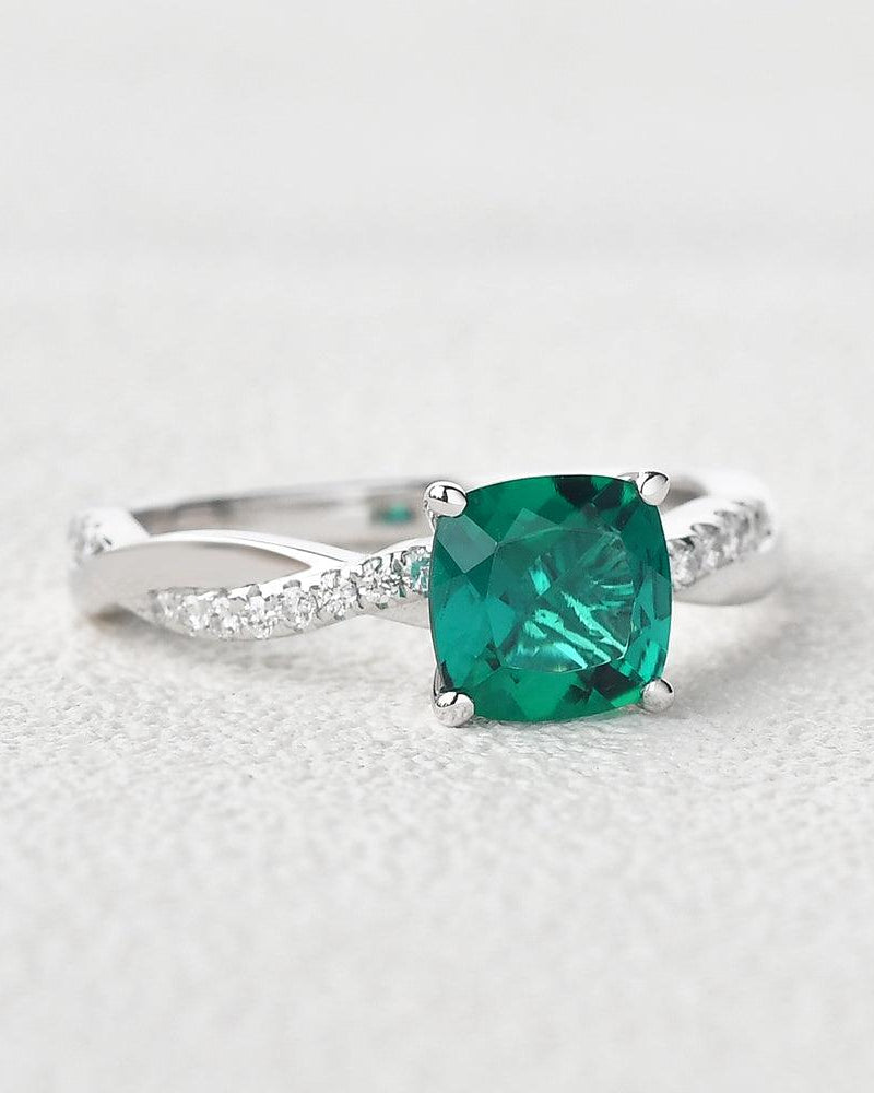 Cushion Lab Emerald Solitaire Ring - Felicegals