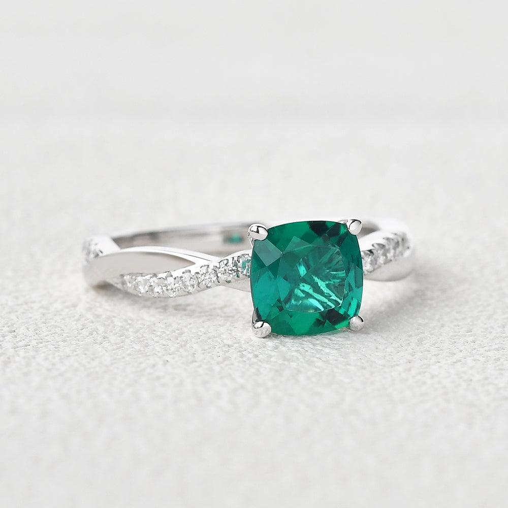 Cushion Lab Emerald Solitaire Ring - Felicegals