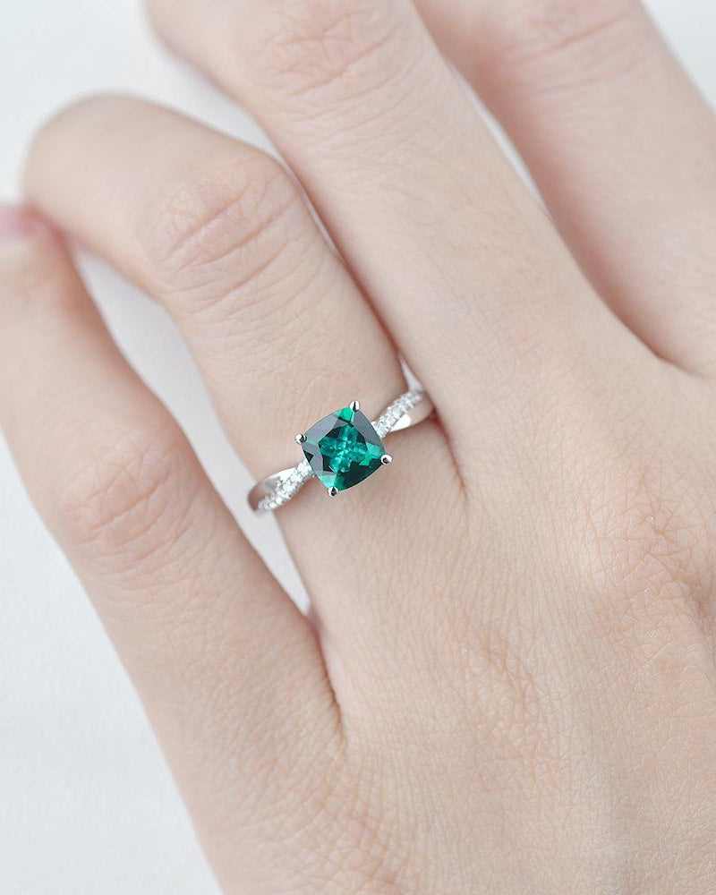 Cushion Lab Emerald Solitaire Ring - Felicegals