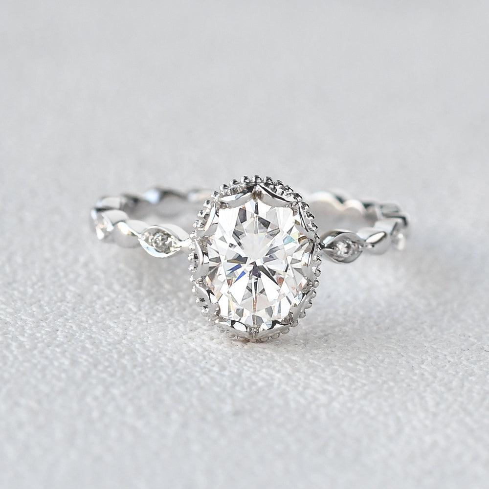 Oval Cut Moissanite Halo Milgrain Ring - Felicegals