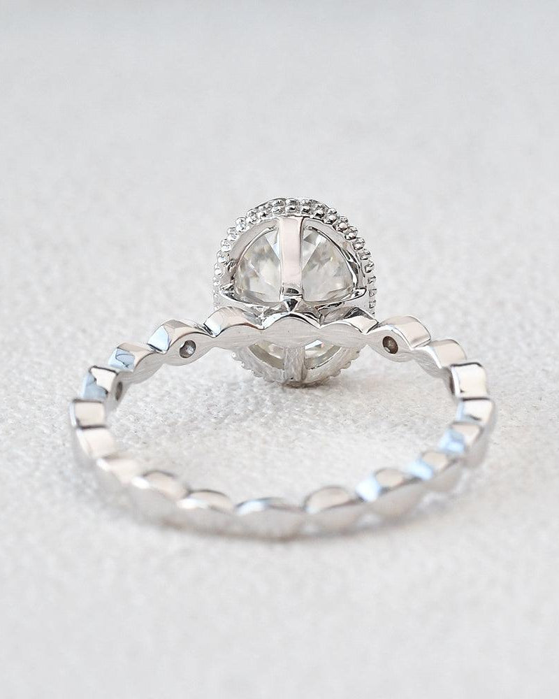 Oval Cut Moissanite Halo Milgrain Ring - Felicegals