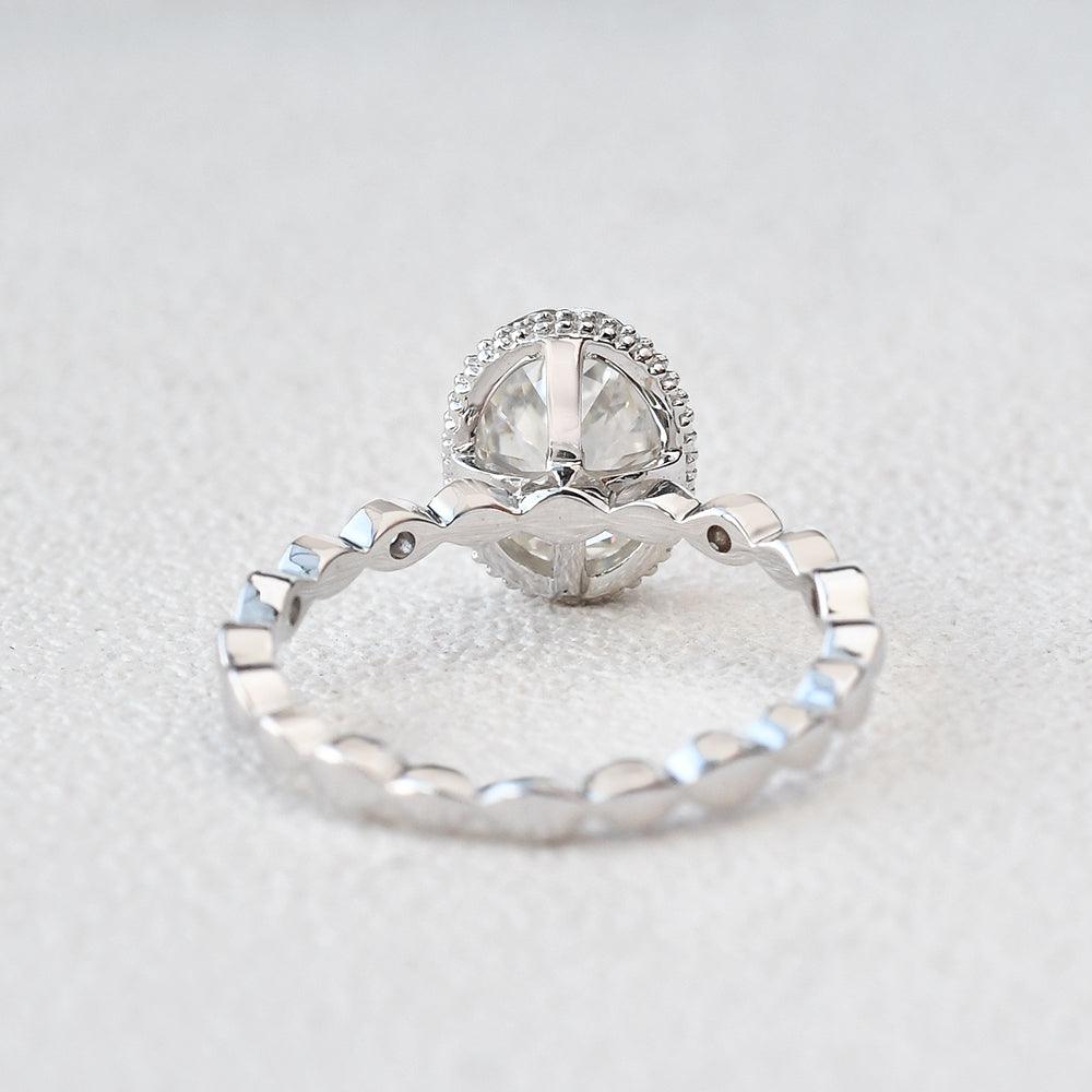 Oval Cut Moissanite Halo Milgrain Ring - Felicegals