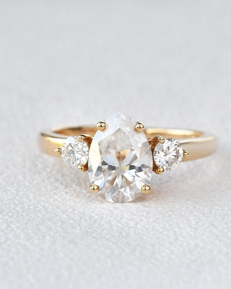 Pear Shaped Moissanite Three Stone Ring - Felicegals